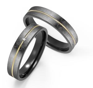 Quality Classic Black Titanium Wedding Rings Frosted With K Gold Single Ring Set Zircon Couple Ring wholesale