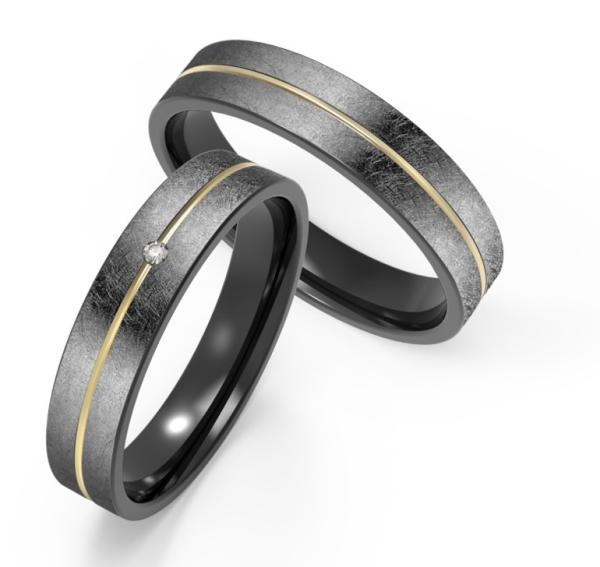 Classic Black Titanium Wedding Rings Frosted With K Gold Single Ring Set Zircon