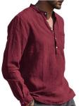 Men'S Long Sleeves V - Neck Casual Beach Linen Shirt