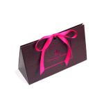 Fancy Triangle Gift Box With Logo Hot Stamped And Ribbon Attached