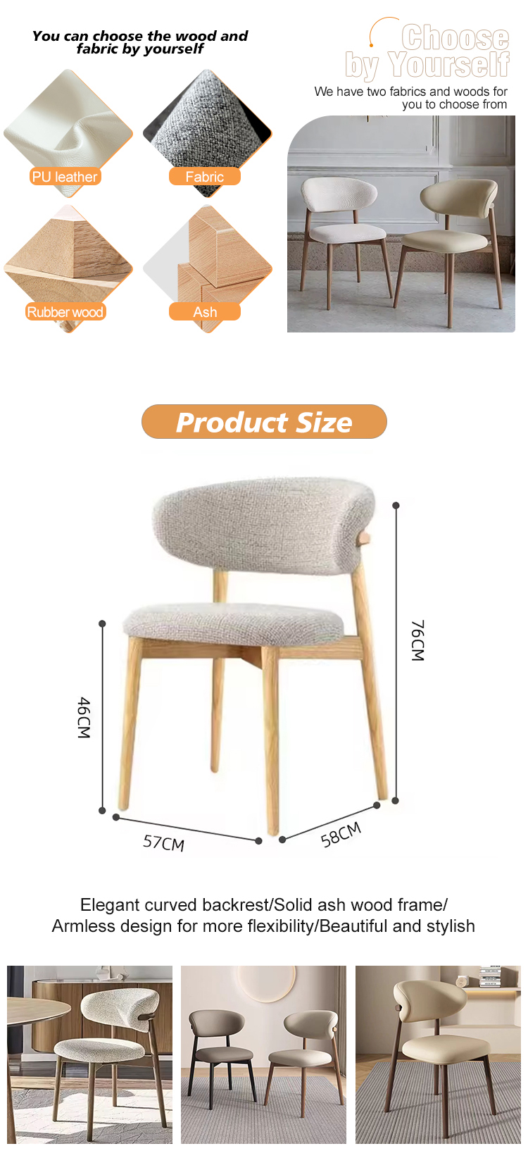 Backrest Dining Chairs Wood Leather Wooden Dining Chair For Coffee Shop