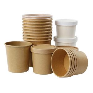 Quality Soup Cup Porridge Bucket Disposable Paper Cups Round 16oz With Lid Noodle Bowls wholesale
