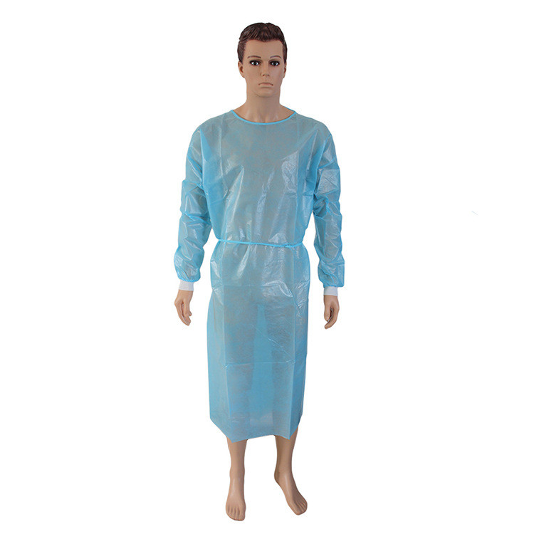 PP disposable surgical isolation gown,anti bacteria,anti blood,knitted cuff and tie on waist isolation gown