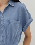 Summer Women Short Sleeve Romper Fashion Casual Blank Button up Playsuit Denim