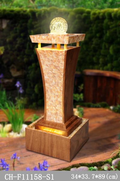 Long Column Marble Effect Wood Rattan Garden Fountain
