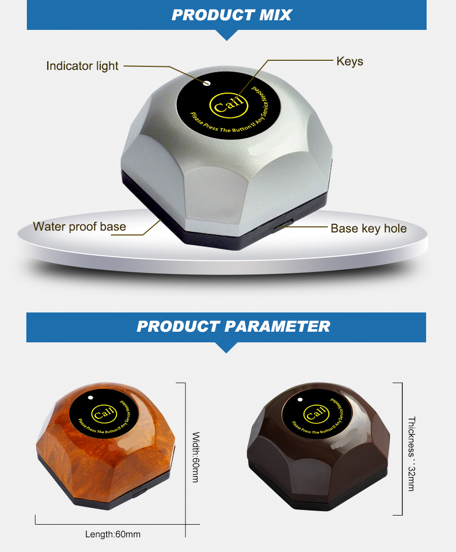 Hot Sell Small Electronic Buzzer Bell Wireless Service Waiter Calling Remote Call Bell System