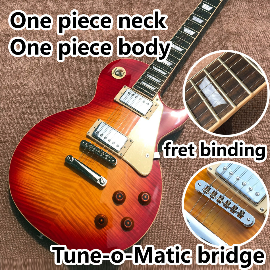 One piece of body & neck LP electric guitar Yellow tiger top adjusting the adjacent Matic bridge