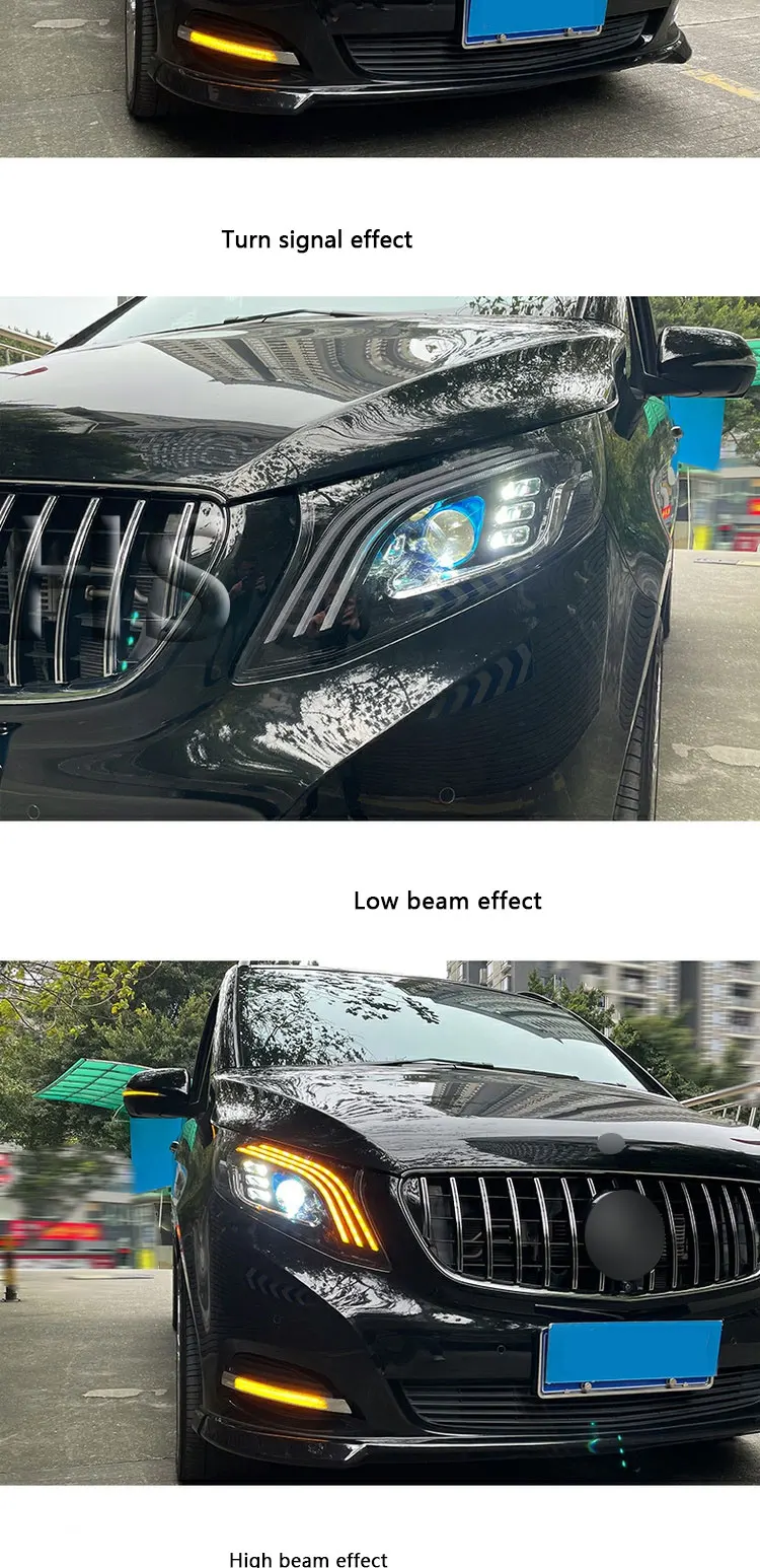 Headlight Assembly For Mercedes Benz VITO V Class 2016-2020 Retrofit Maybach DRL LED Light Yellow Flow Turn V260