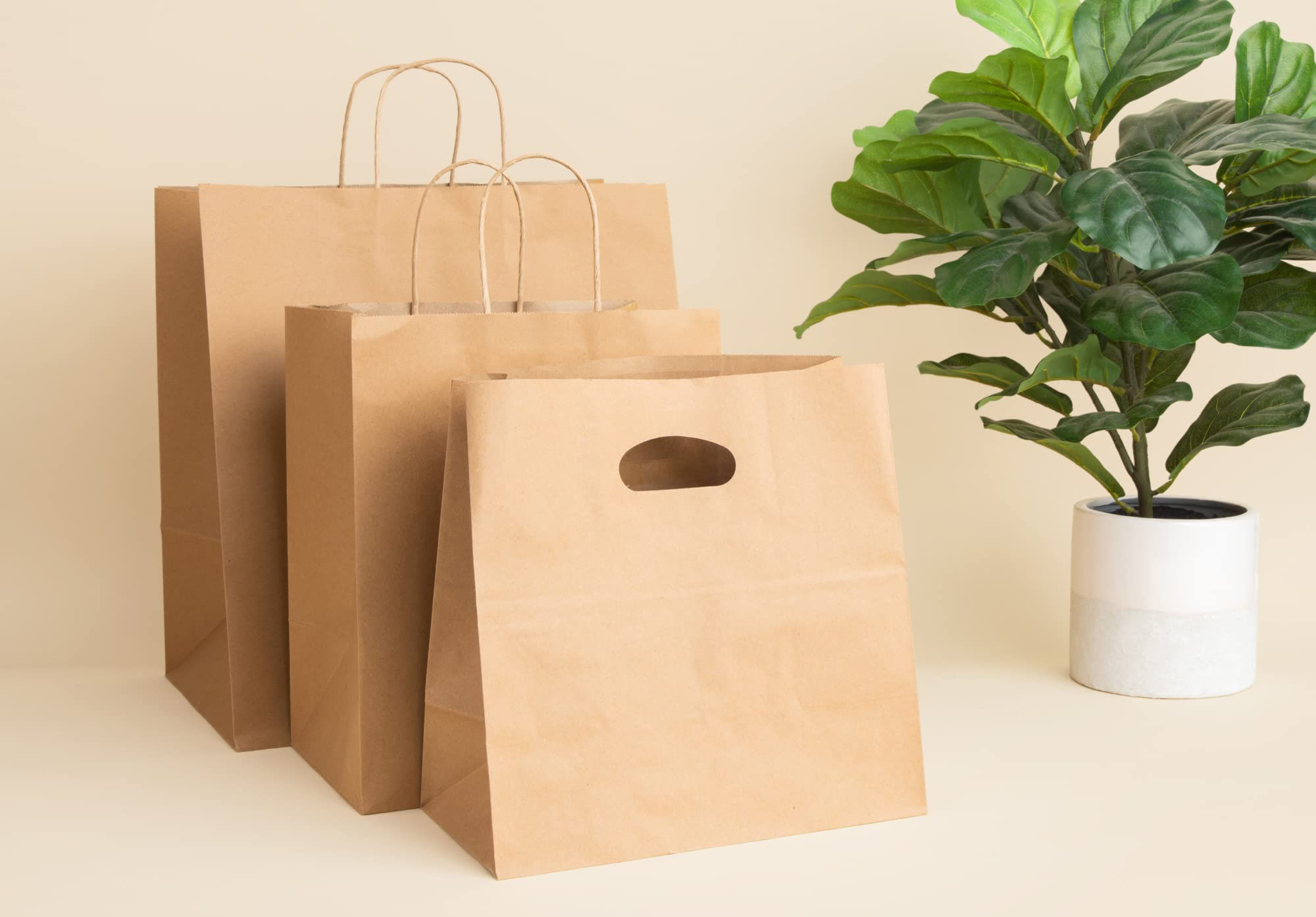Custom Die Cut Brown Kraft Bakery Take Out Paper Bags With CMYK 4 Color Offset Printing