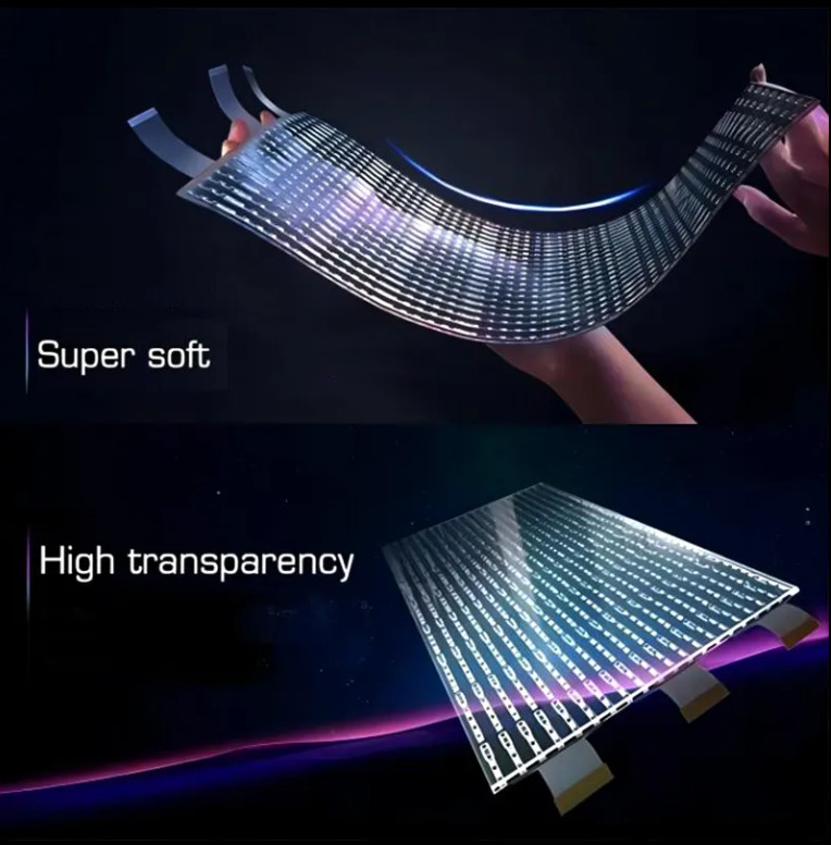 Transparent 90% Flexible LED Screens with 3840Hz Refresh Rate for Glass Installations