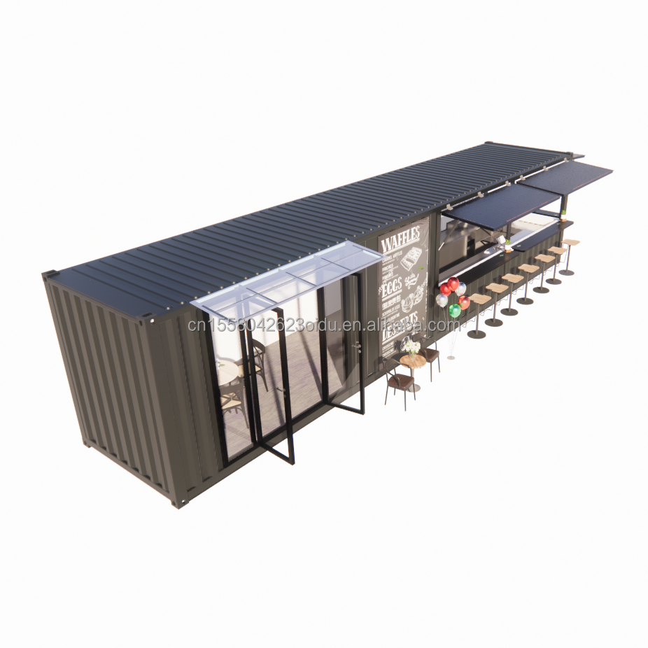 Galvanized Steel Square Tubes Main Structure 20ft-40ft Custom Modular Container Coffee Shop Food Stall with Modern Design