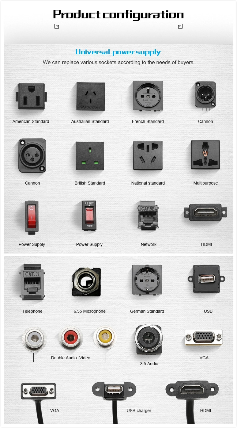 10A Desktop Power Sliding Socket Multimedia Electrical Outlet Box