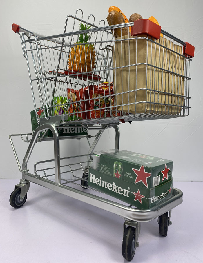 125L German Supermarket Grocery Steel Shopping Cart With Metal Beer Rack