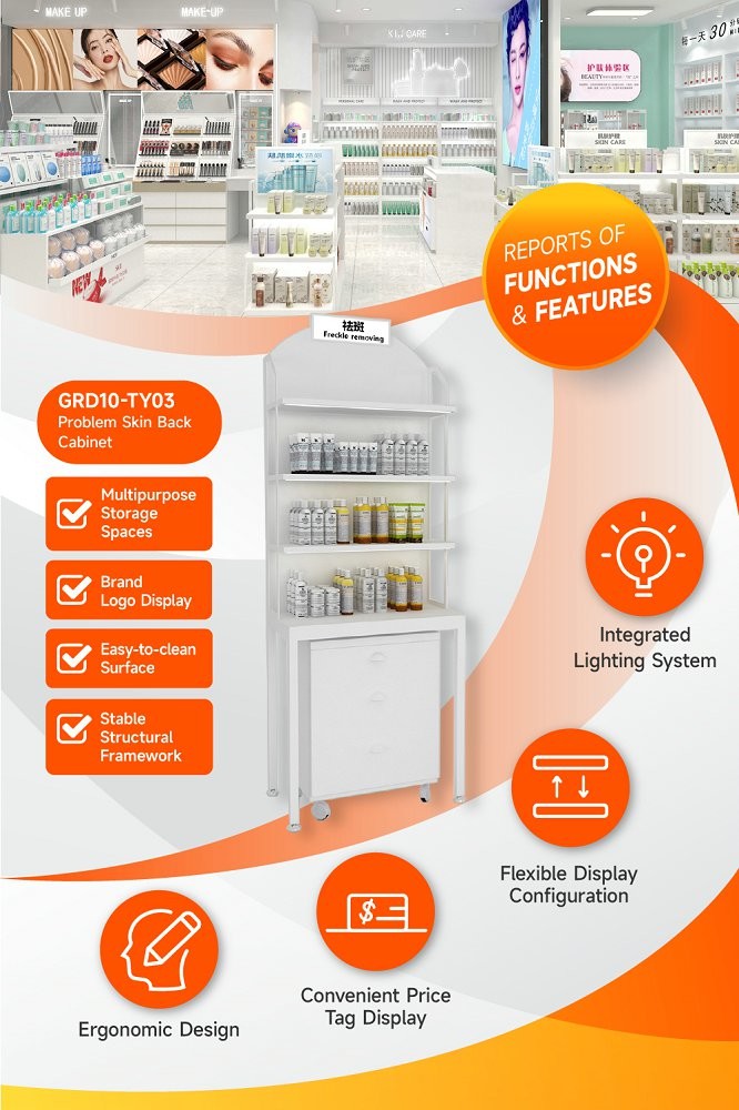 GDR10-TY03 Retail Store Display with White LED Light Strips and White Handles for Cosmetics Retail Stores