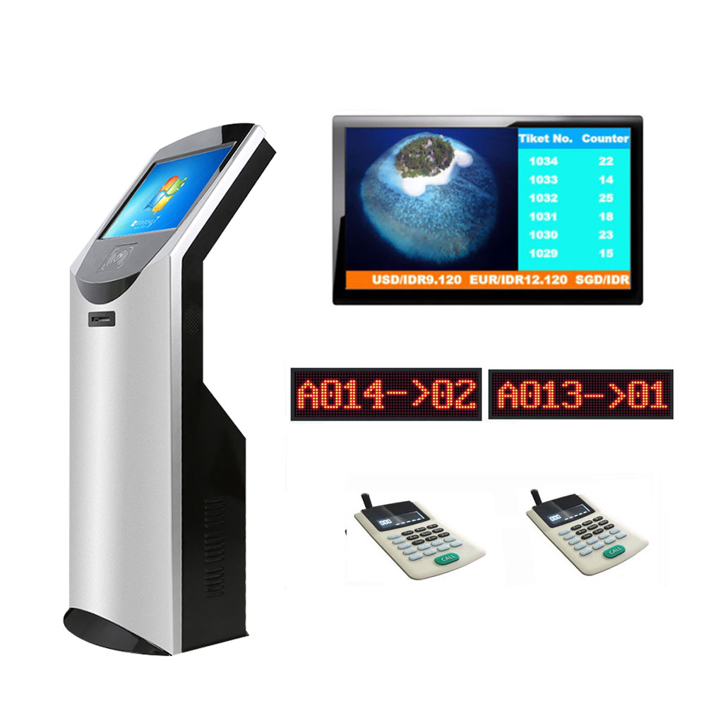 Bank/Hospital/Clinic/Pharmacy Queue Ticketing Kiosk System with 19 inch Token Number Ticket Dispenser