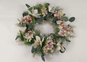 Quality Artificial Yulan Magnolia Flower French Hydrangea Wreath 50cm wholesale