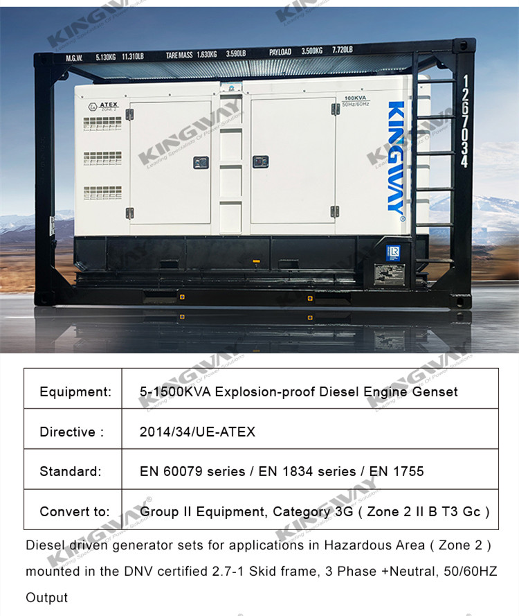 3phase DNVGL 2.7-1 skid frame ATEX certification 120kw 150kva onshore offshore platform zone 2 air compressors manufacturer
