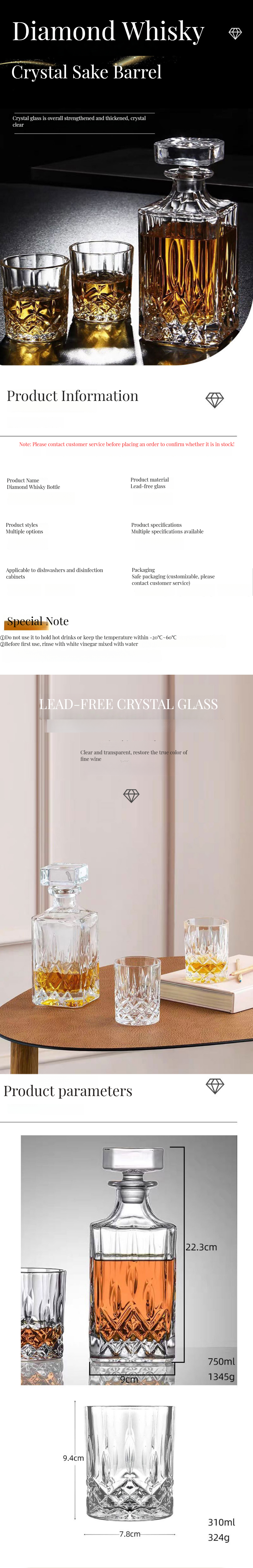 Stylish Lead-Free Crystal Old Fashioned Decanter for Whiskey Serving in Bars and More
