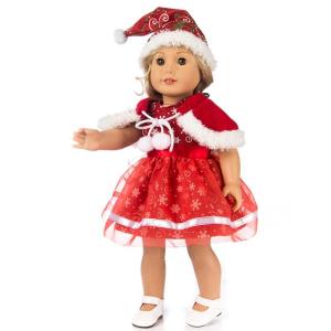 Quality RTS Christmas Princess Dress For Doll Clothing 3pcs set Doll Clothes Dress Hat Wraps For 50cm Doll Girls wholesale