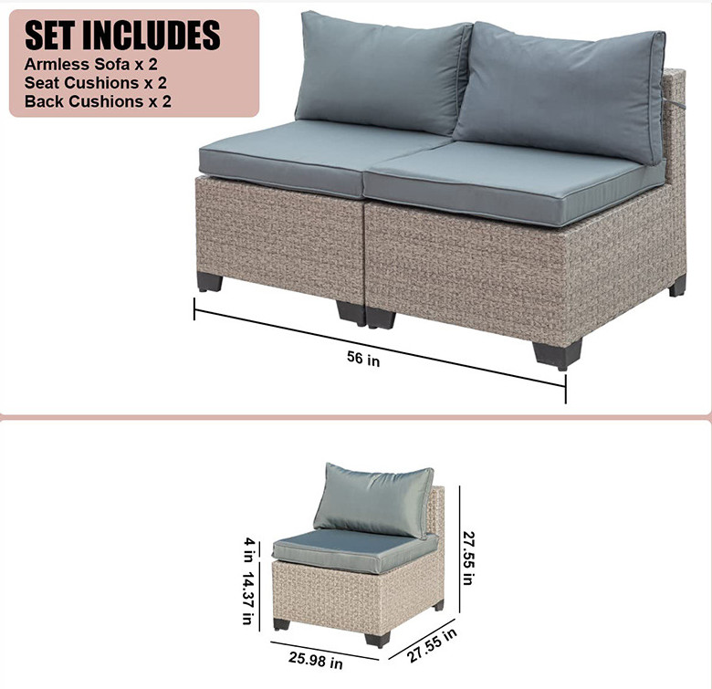 Rattan Corner Sofa Patio Set Modern Luxury Cut Aluminum Frame Hotel Villa Home