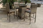Hand-Woven Grey Rattan Bar Set , Resin Wicker Patio Bar Furniture