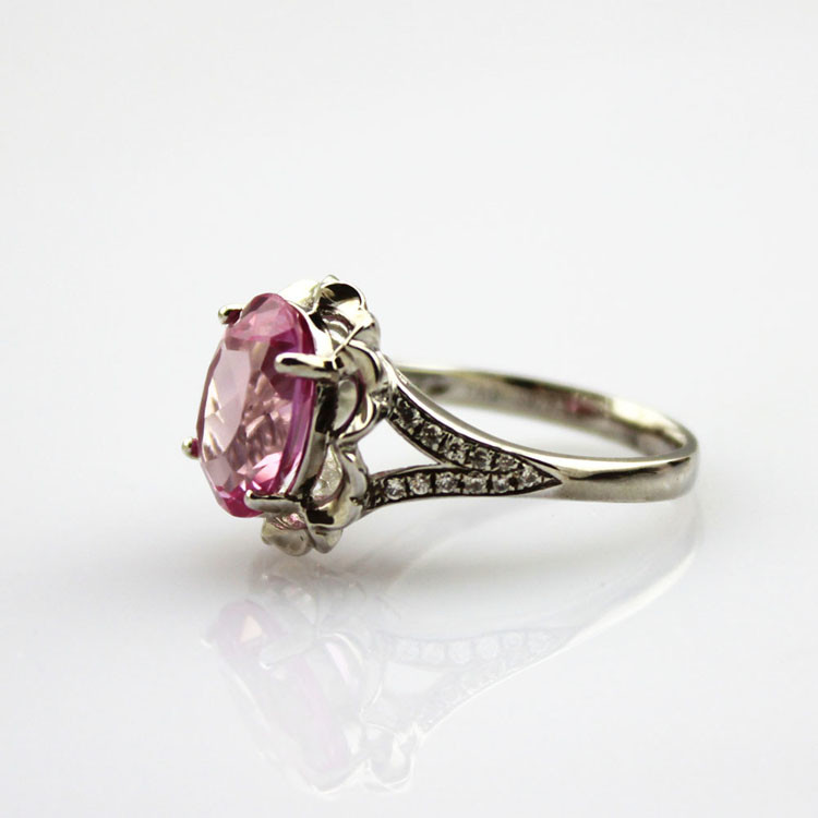 Women Jewelry 9mmx11mm Oval Pink Cubic Zirconia 925 Silver Ring (R186)