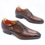 Mens Patent Leather Shoes Low Heel Mens Pointed Toe Dress Shoes With Faux Snake