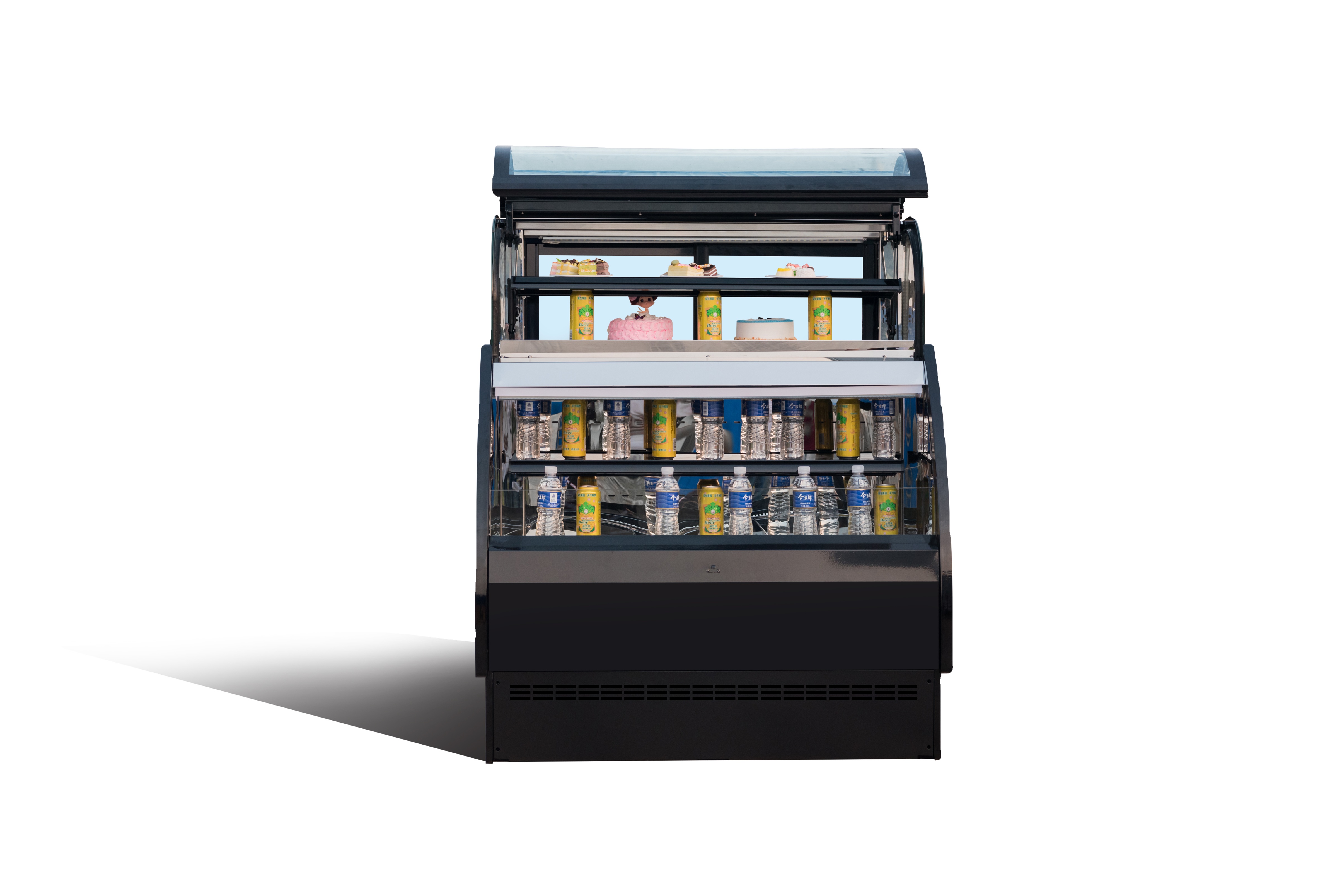 28 CU.FT Curved Glass Fridge Open Air Cooler Curtain 110V 60HZ