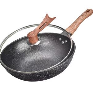 Quality Direct Selling Kitchen Cooking 32cm Black Maifan Stone Cookware Non Stick Frying Pan With Glass Lid wholesale