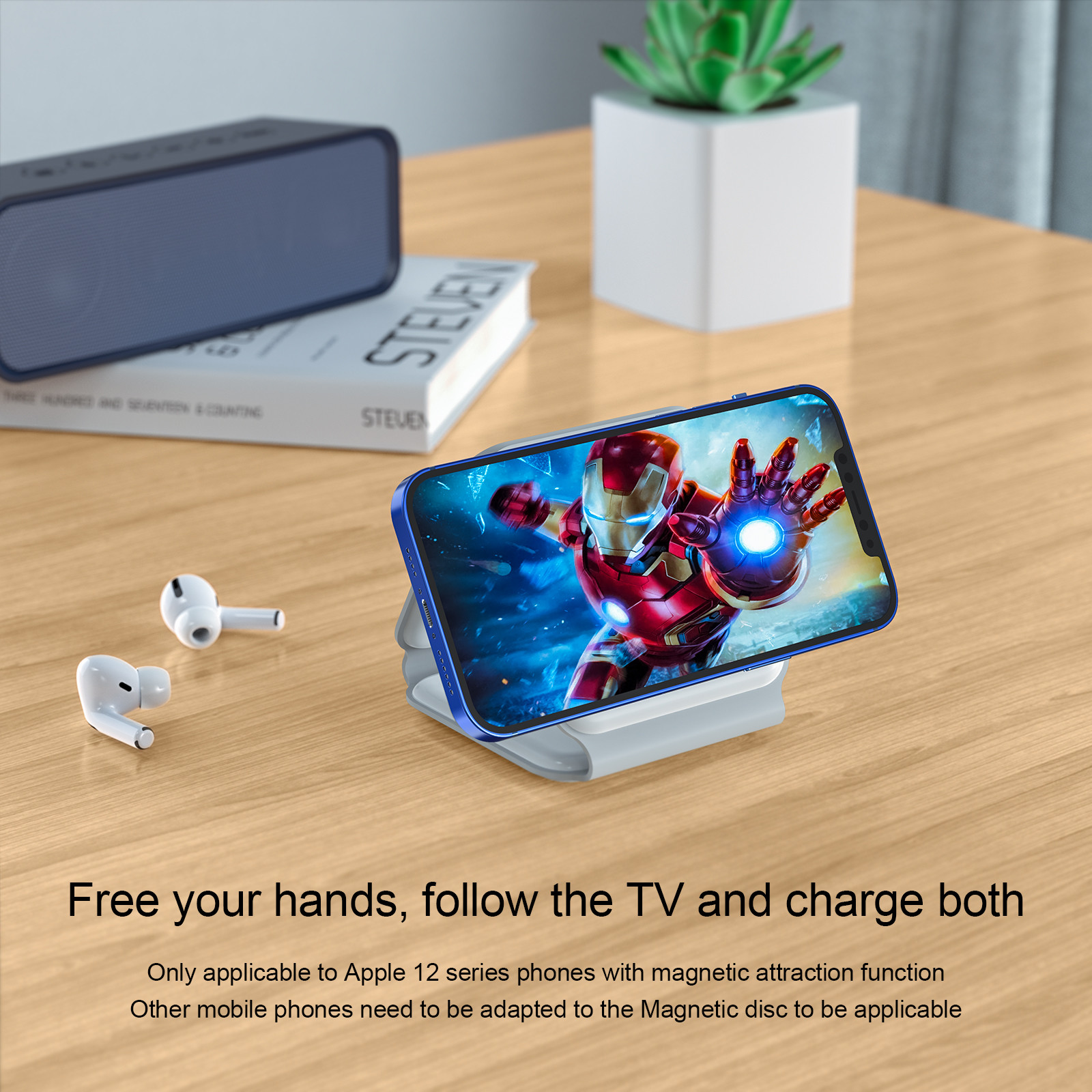 15W Fast Charging Portable Wireless Charger For Watches QC3.0 Charging Black/White