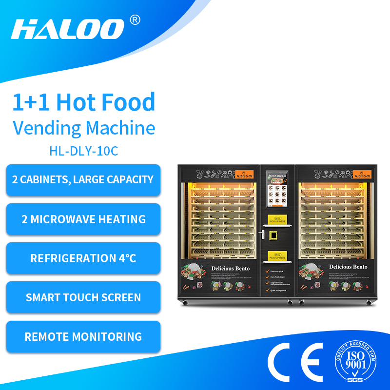 Large Capacity 2 Cabinets Hot Food Vending Machine with Microwave Heating and Smart Touch Screen