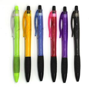 Quality advertising use click grip ballpoint pen,simple clear body promotional plastic ballpen wholesale
