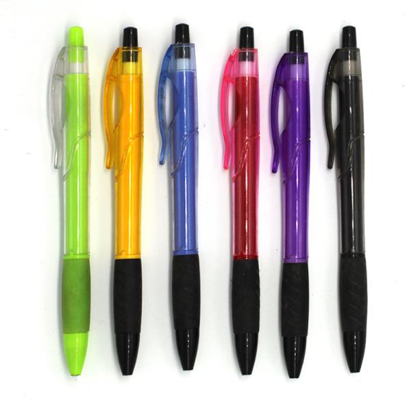 advertising use click grip ballpoint pen,simple clear body promotional plastic