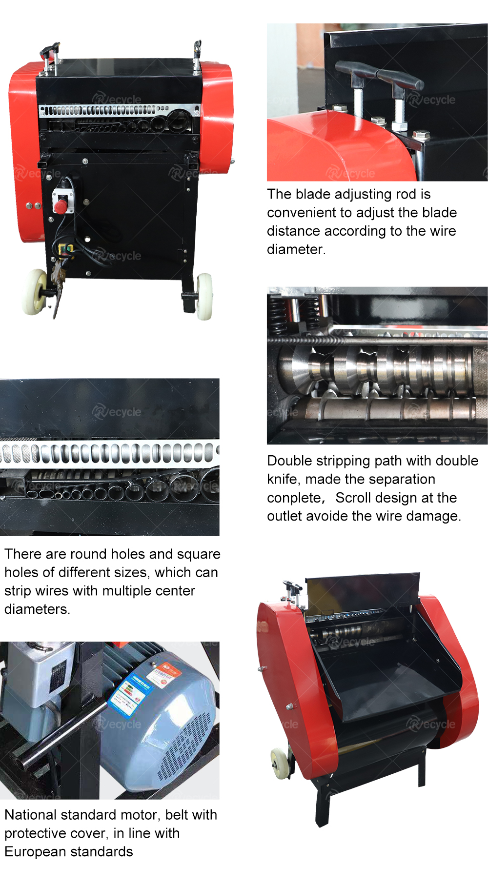 Red Blue Automatic Scrap Cable Stripper Machine 1.5kw Scrap Copper Wire Stripping Machinery