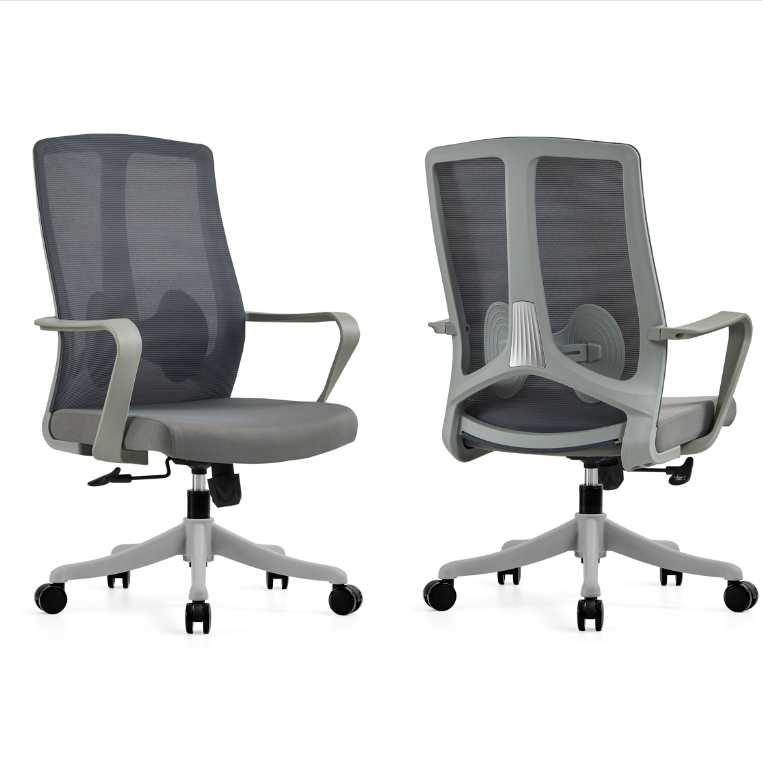Adjustable Height Mid Back Staff Swivel Mesh Office Chair with Solid Wood Legs Armrest