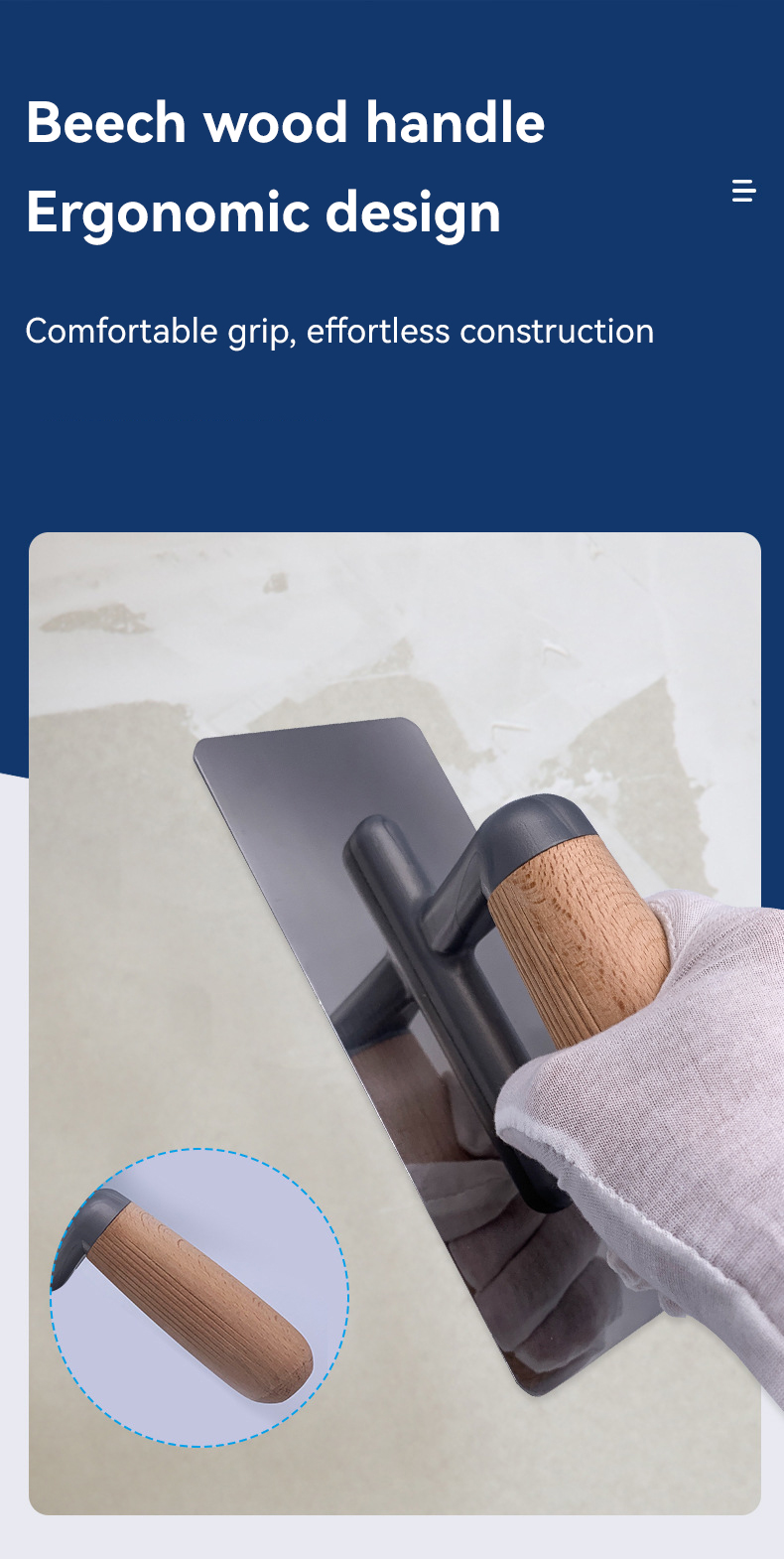 Stainless Steel Rubber Handle Trowel for Finishing Plaster Bricklaying Tasks and Jobs