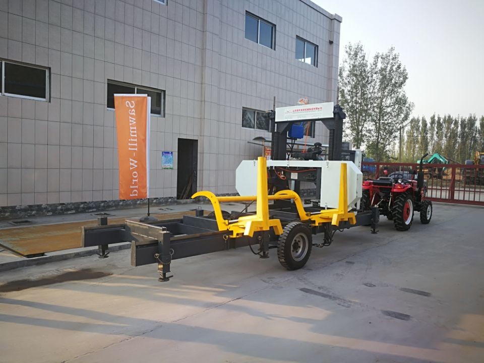 woodworking machinery portable Horizontal Band sawmill with hydraulic log loading arm