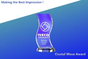 Quality blue wave crystal awards/blank crystal awards/acrylic blue wave trophies/3d crystal blocks wholesale