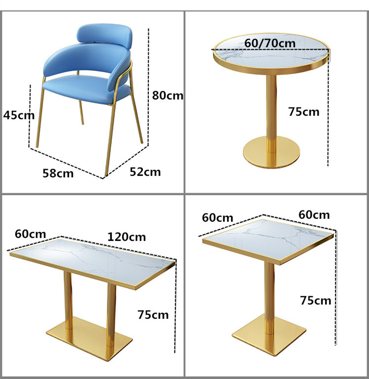 Metal Restaurant Dining Table And Chairs Upholstery Fabric With Gold Legs 800mm