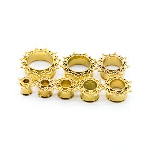 Quality Gold Flesh Ear Plug Tunnels Lace Edge 10mm Gold Body Piercing Jewelry wholesale