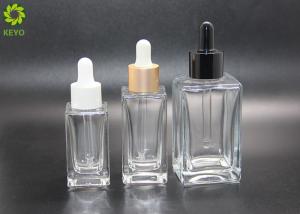 Quality Luxury Cosmetic Essential Oil Bottles 30ml 50ml 120ml Flat Shoulder Square Glass Clear Dropper Serum Bottle wholesale