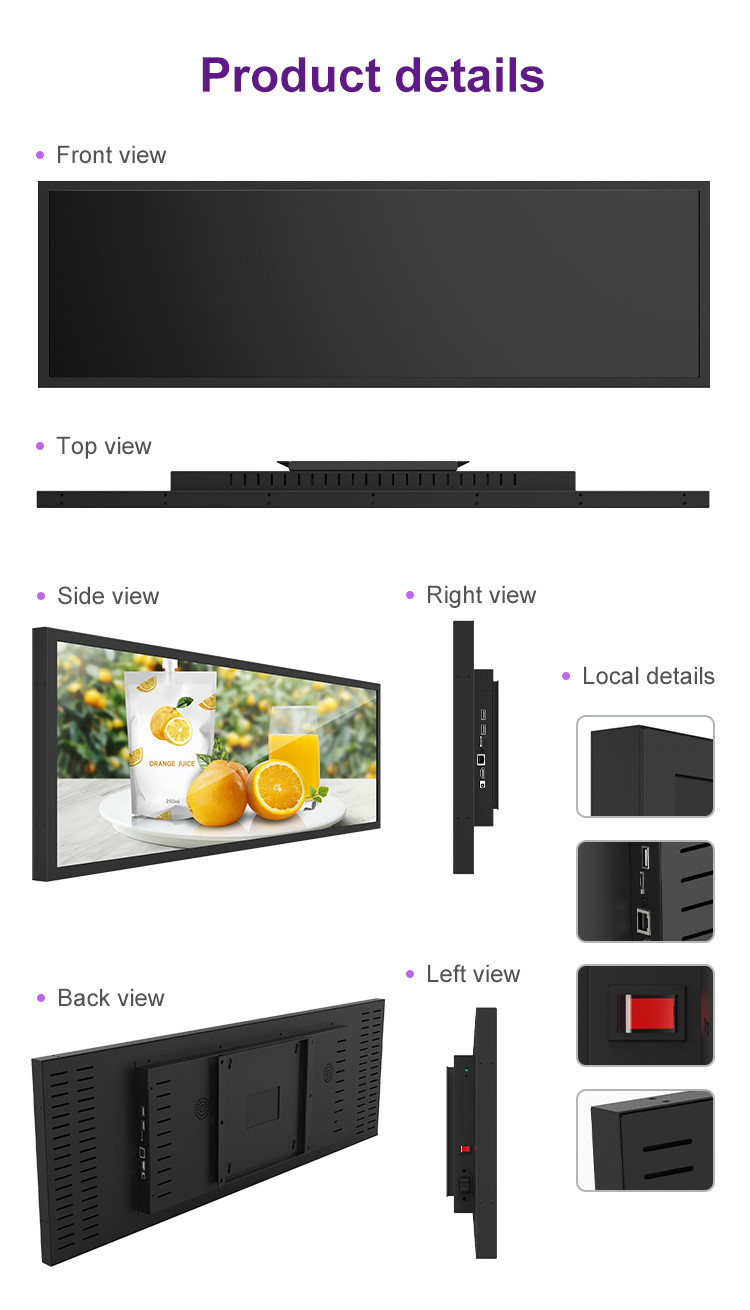 VETO Custom Size 23.1 inch Ultra Wide Bar Lcd Display Shelf Edge Screen For Commercial Advertising Video Player