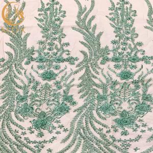 Quality ODM Elegant Green Beaded Dress Bridal Lace Fabric 140Cm Width wholesale