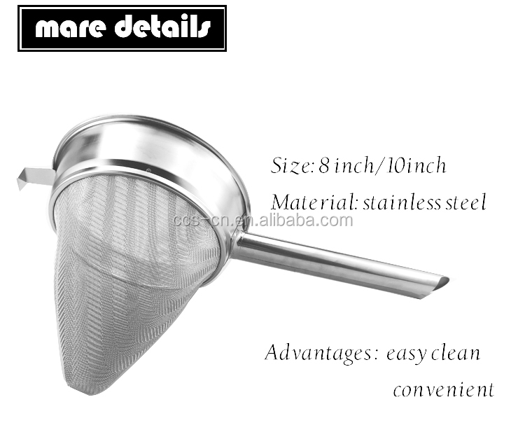 8/10 Inch Commercial Colander Steel Mesh Filter Stainless Steel China Cap Strainer Notch Wire Filter For Restaurant Filt