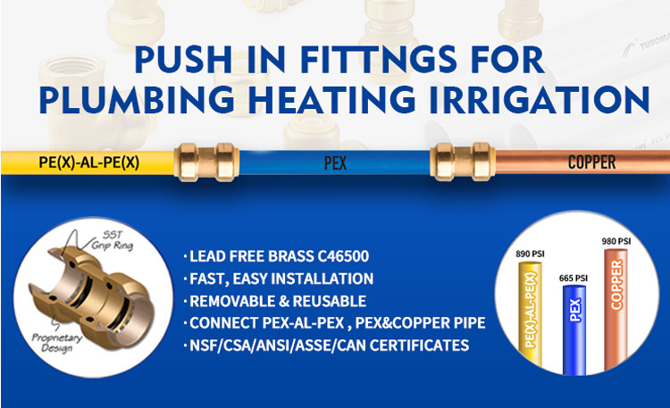 Lead Free Brass Push In Fittings PN10 / PN16 1/2 Pex Push Fit Coupling