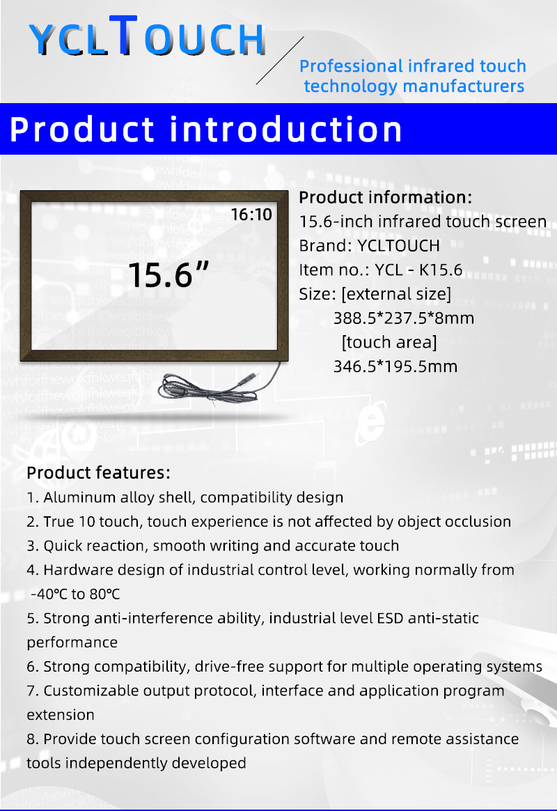 10 Points 15.6 inch Touch Screen Overlay USB Power With Glass