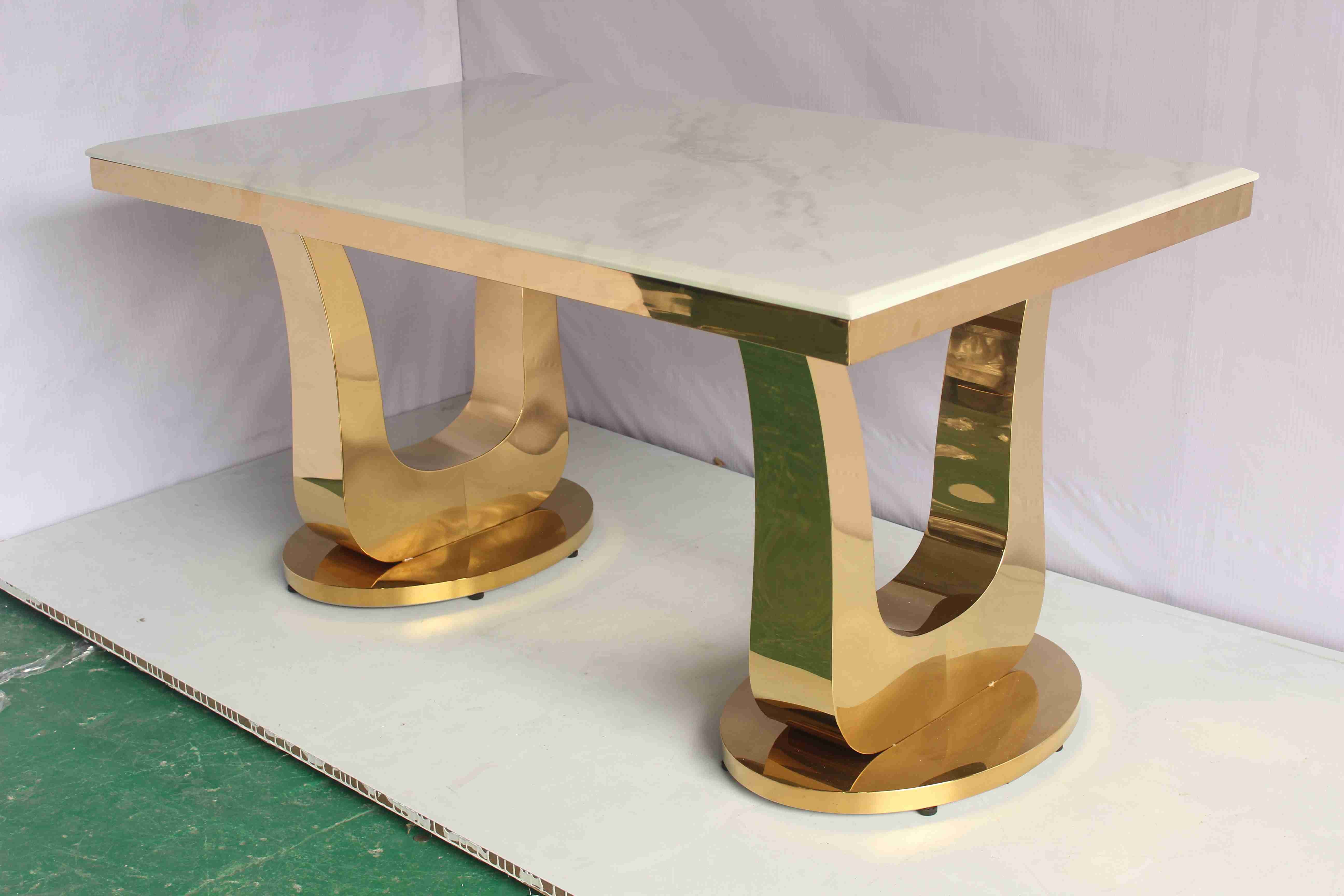 Gold Color Marble Dining Table With U Base Home Furniture