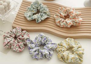 Quality Spring catharanthus roseus blue floral chiffon scrunchie Japan Korea fat sausage circle ins lady head rope wholesale