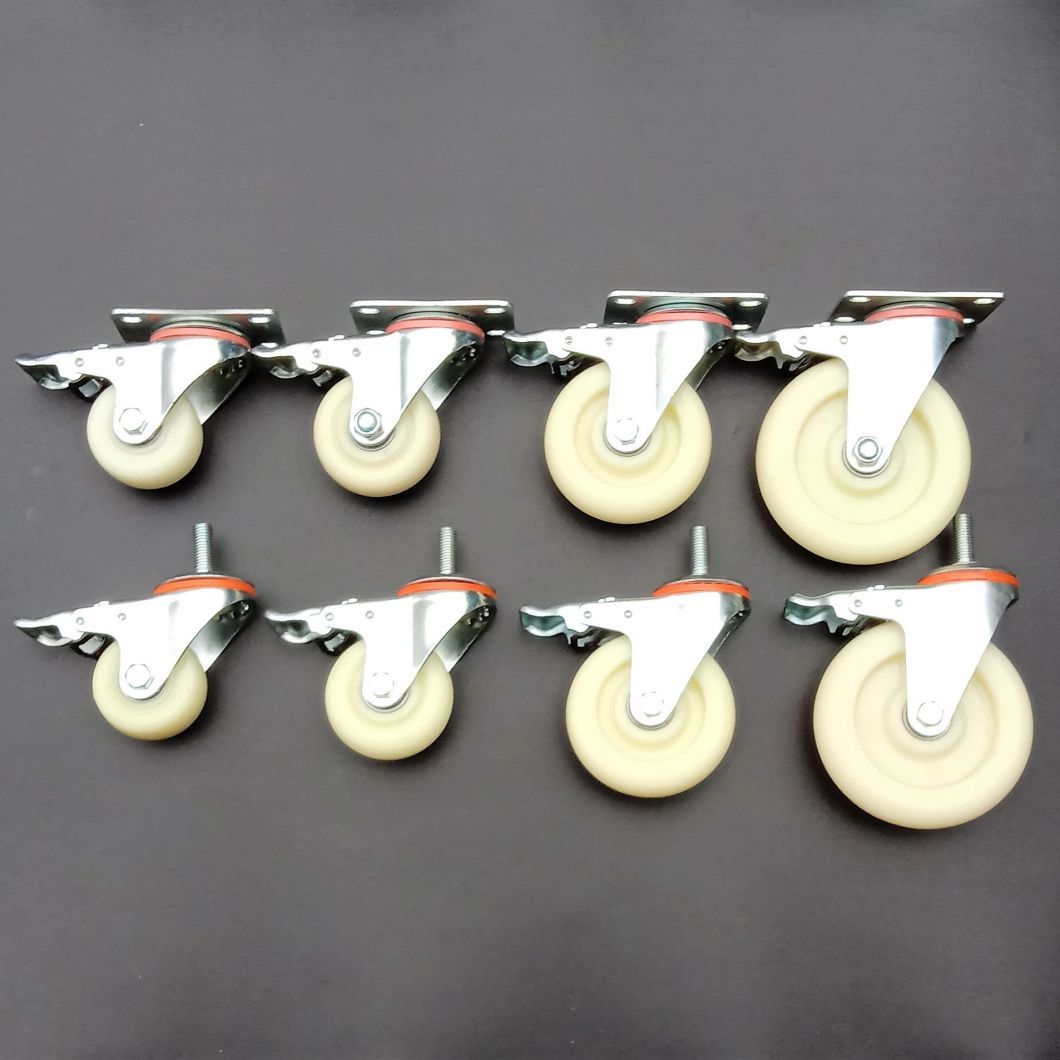 4 Inch Swivel Instrumental Caster 6 Inch Fixed Swivel Bolt Hole White Locking PP/PA Nylon Industrial Caster Wheels