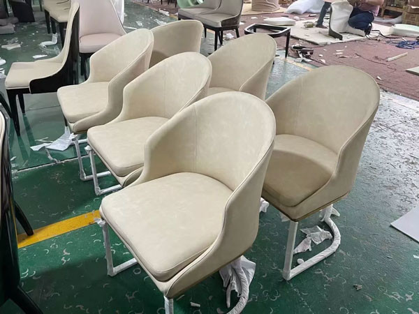 Eco Friendly Beige Leather Dining Chair Luxury Gold Stainless Steel Metal Frame Leg